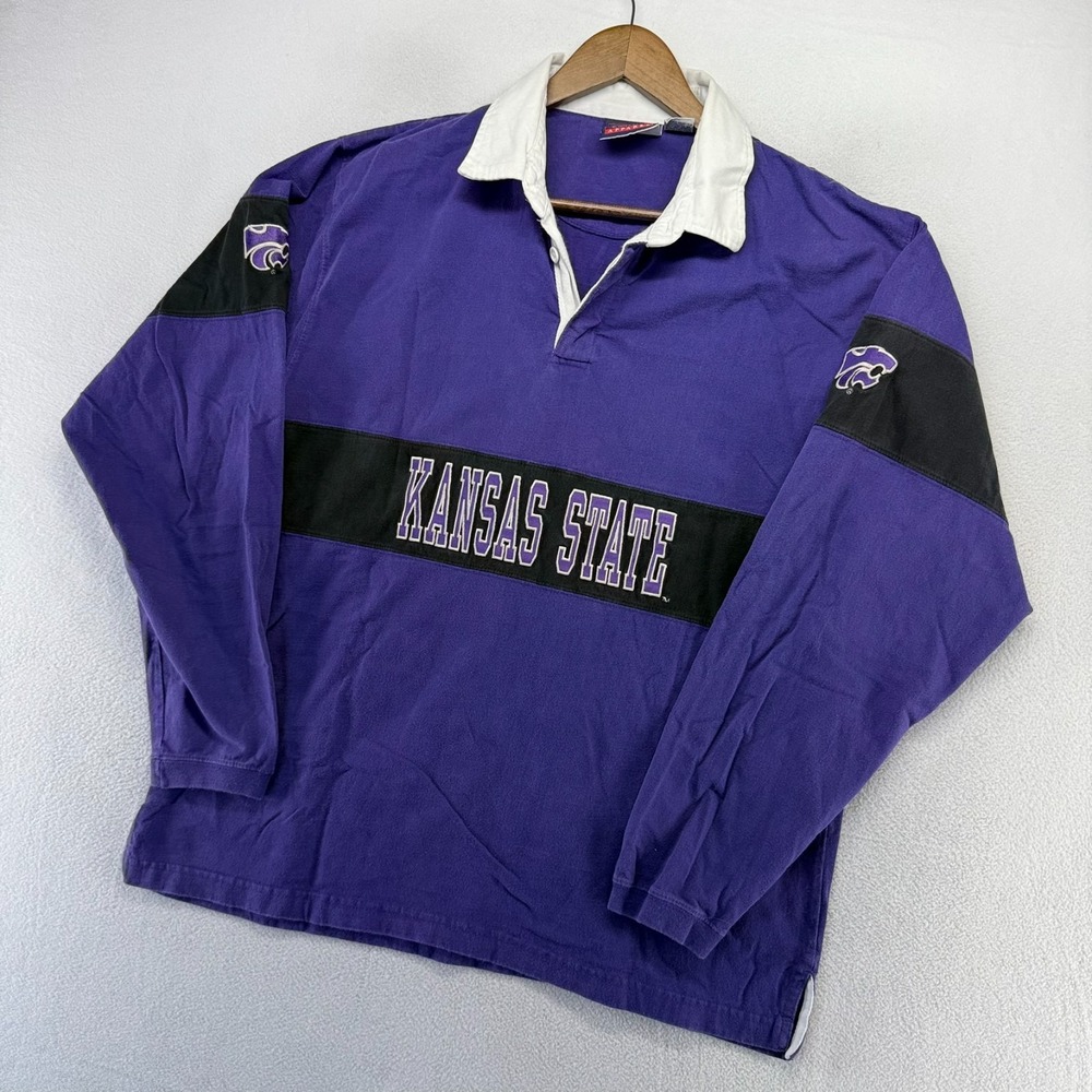 Vintage Kansas State Rugby Shirt Men's Large Purple Wildcats University Spellout